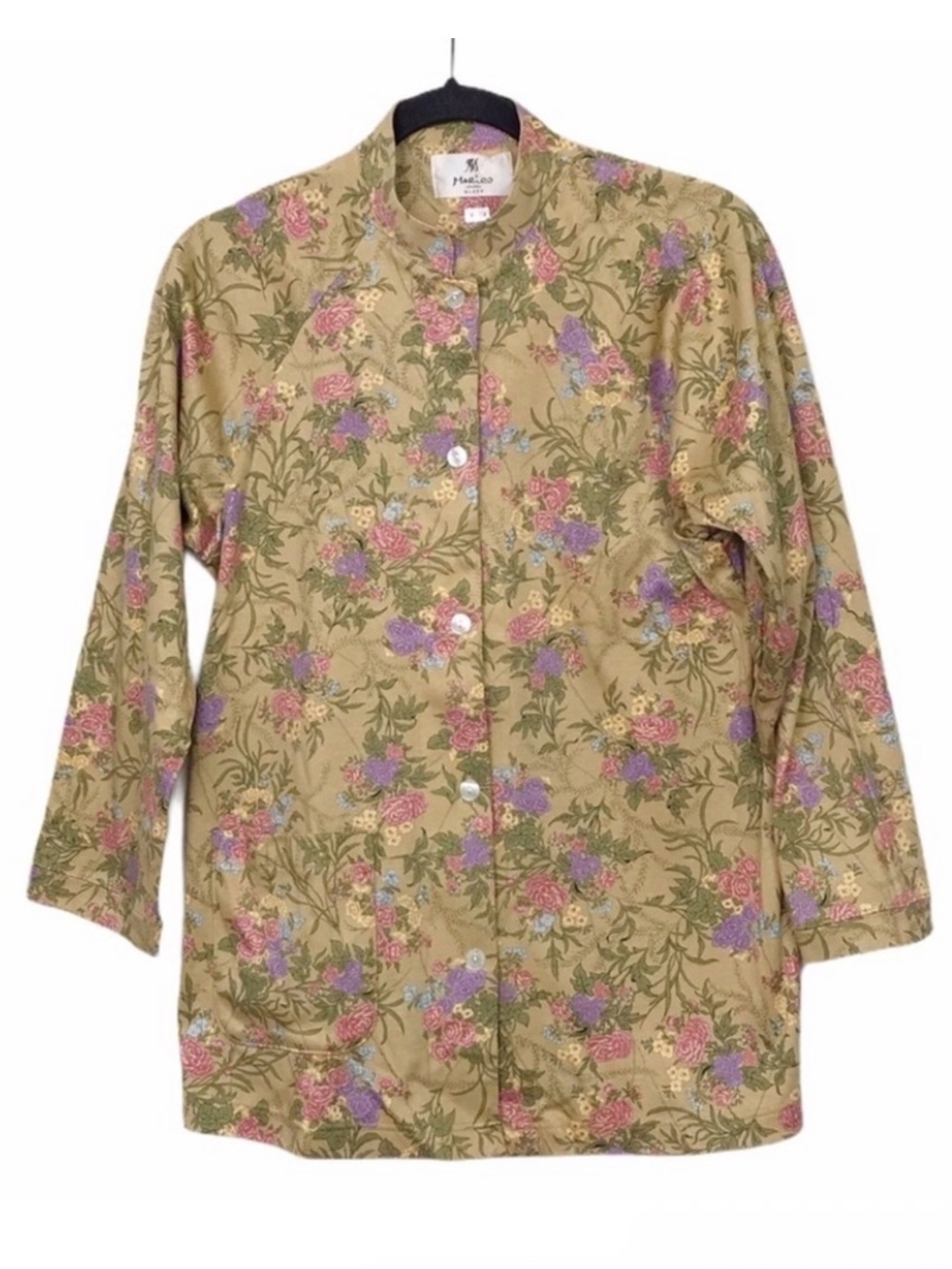 Mariko London Sleep Tan Floral Button Front Pajama Shirt